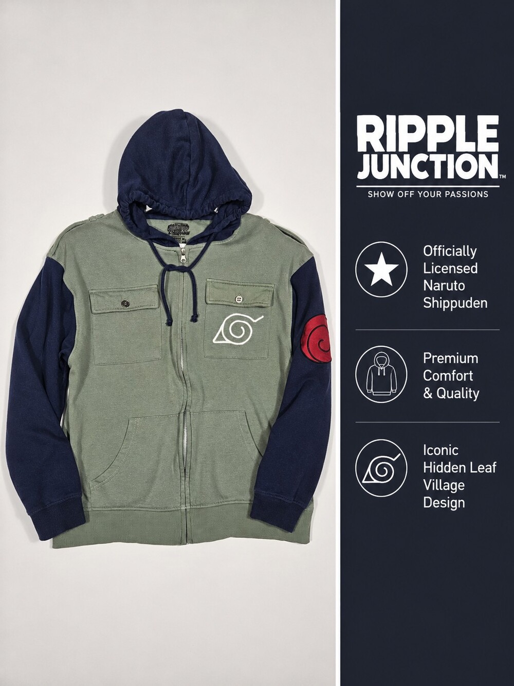 Naruto Shippuden Ripple Junction Full-Zip Hoodie Size M